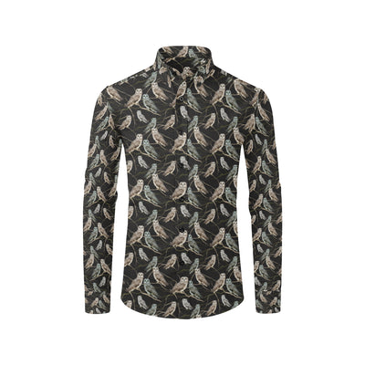 Owl Branch Themed Design Print Men's Long Sleeve Shirt