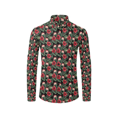 Flower Hawaiian Red Hibiscus Design Print Men's Long Sleeve Shirt