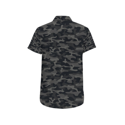 Camo Black Pattern Print Design 02 Men's Short Sleeve Button Up Shirt