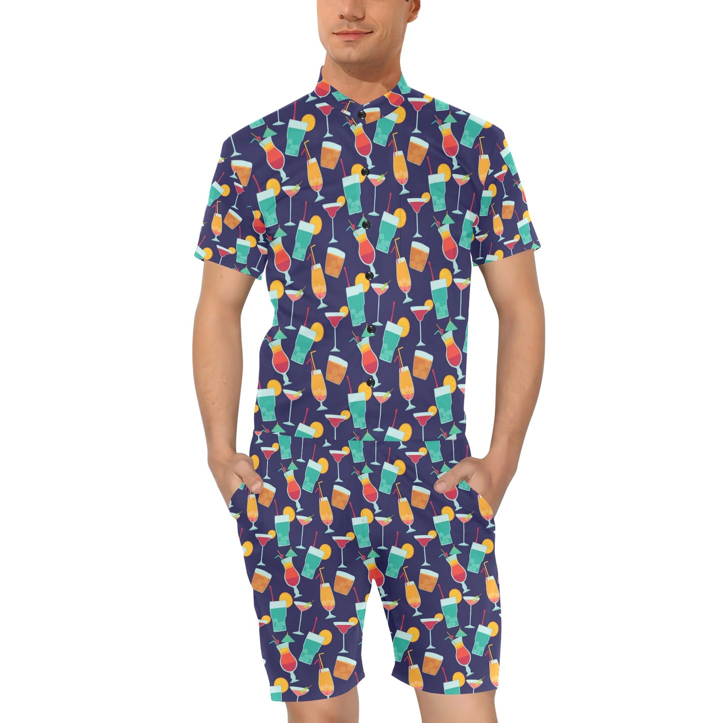 Cocktail Pattern Print Design 06 Men's Romper