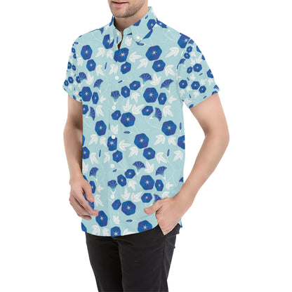 Morning Glory Pattern Print Design MG07 Men's Short Sleeve Button Up Shirt