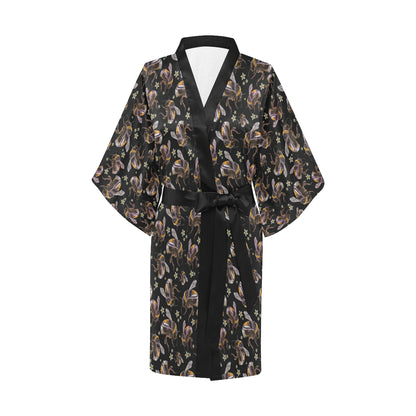 Bee Pattern Print Design 04 Women's Short Kimono