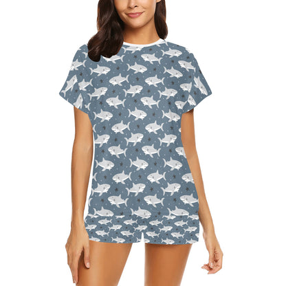 Shark Print Design LKS305 Women's Short Pajama Set