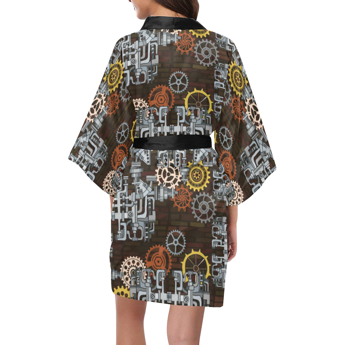 Mechanic Pattern Print Design 04 Women's Short Kimono