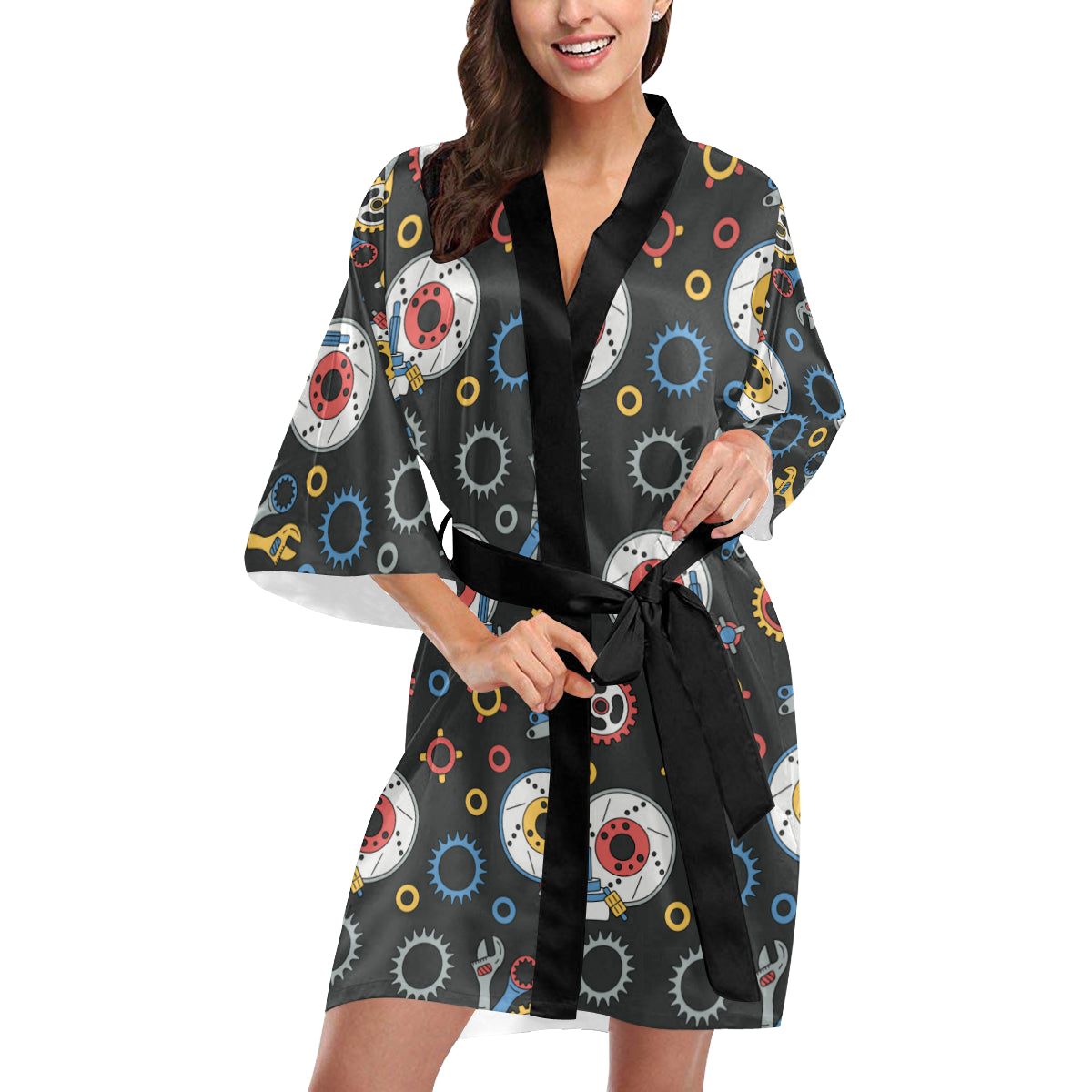 Mechanic Pattern Print Design 01 Women's Short Kimono