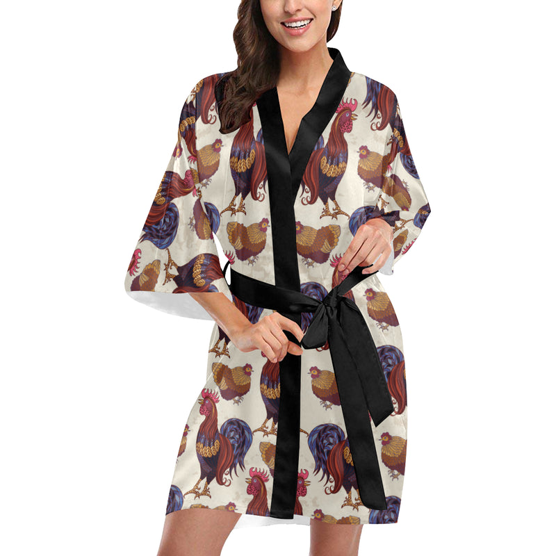 Rooster Pattern Print Design A03 Women's Short Kimono