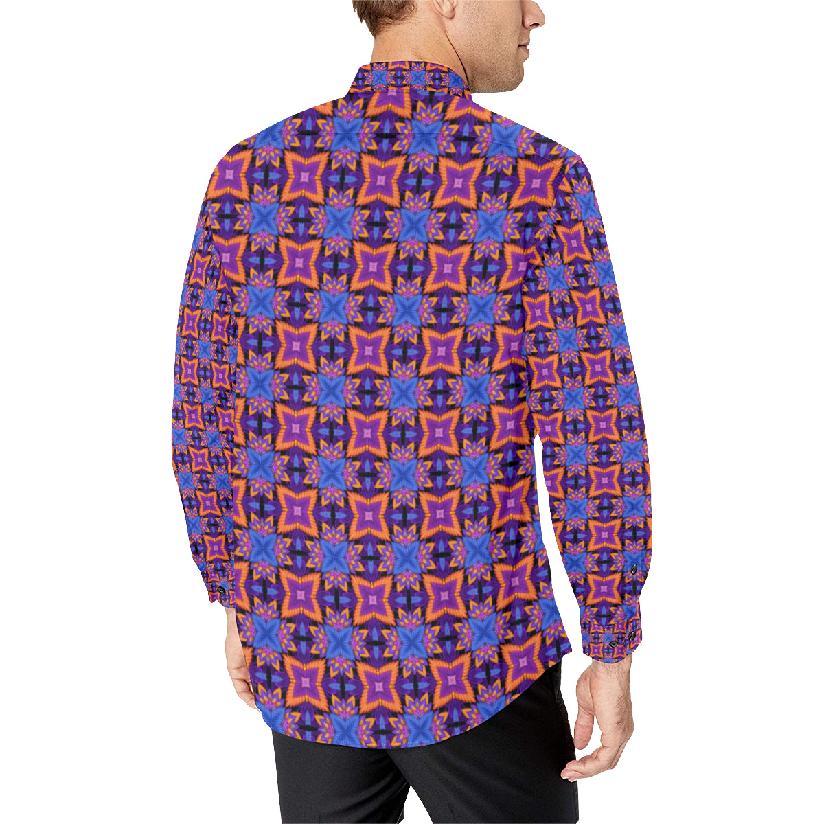 kaleidoscope Purple Orange Print Design Men's Long Sleeve Shirt