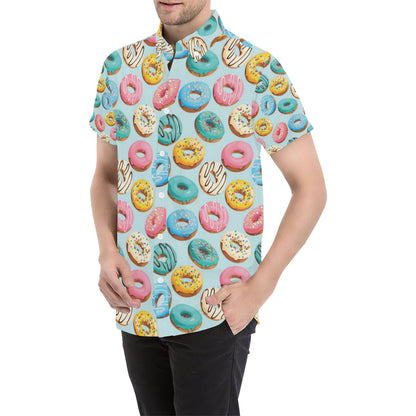Donut Pattern Print Design DN05 Men's Short Sleeve Button Up Shirt