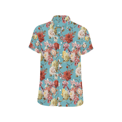 Summer Floral Pattern Print Design SF05 Men's Short Sleeve Button Up Shirt