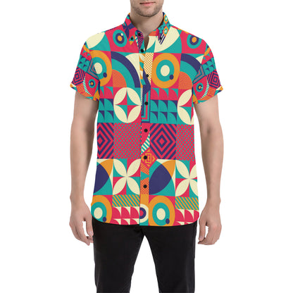 Mosaic Pattern Print Design 03 Men's Short Sleeve Button Up Shirt