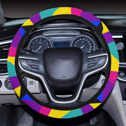 90s Colorful Pattern Print Design 1 Steering Wheel Cover with Elastic Edge