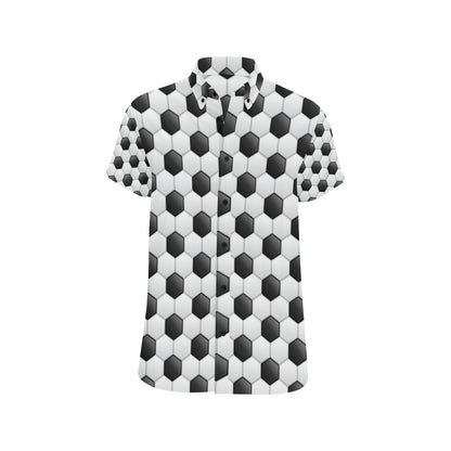 Soccer Ball Texture Print Pattern Men's Short Sleeve Button Up Shirt