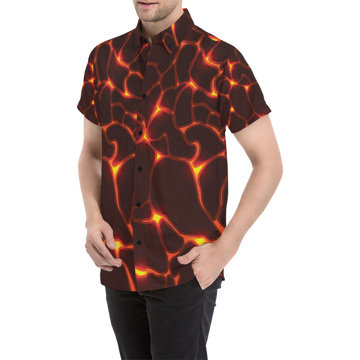 Lava Pattern Print Design 02 Men's Short Sleeve Button Up Shirt