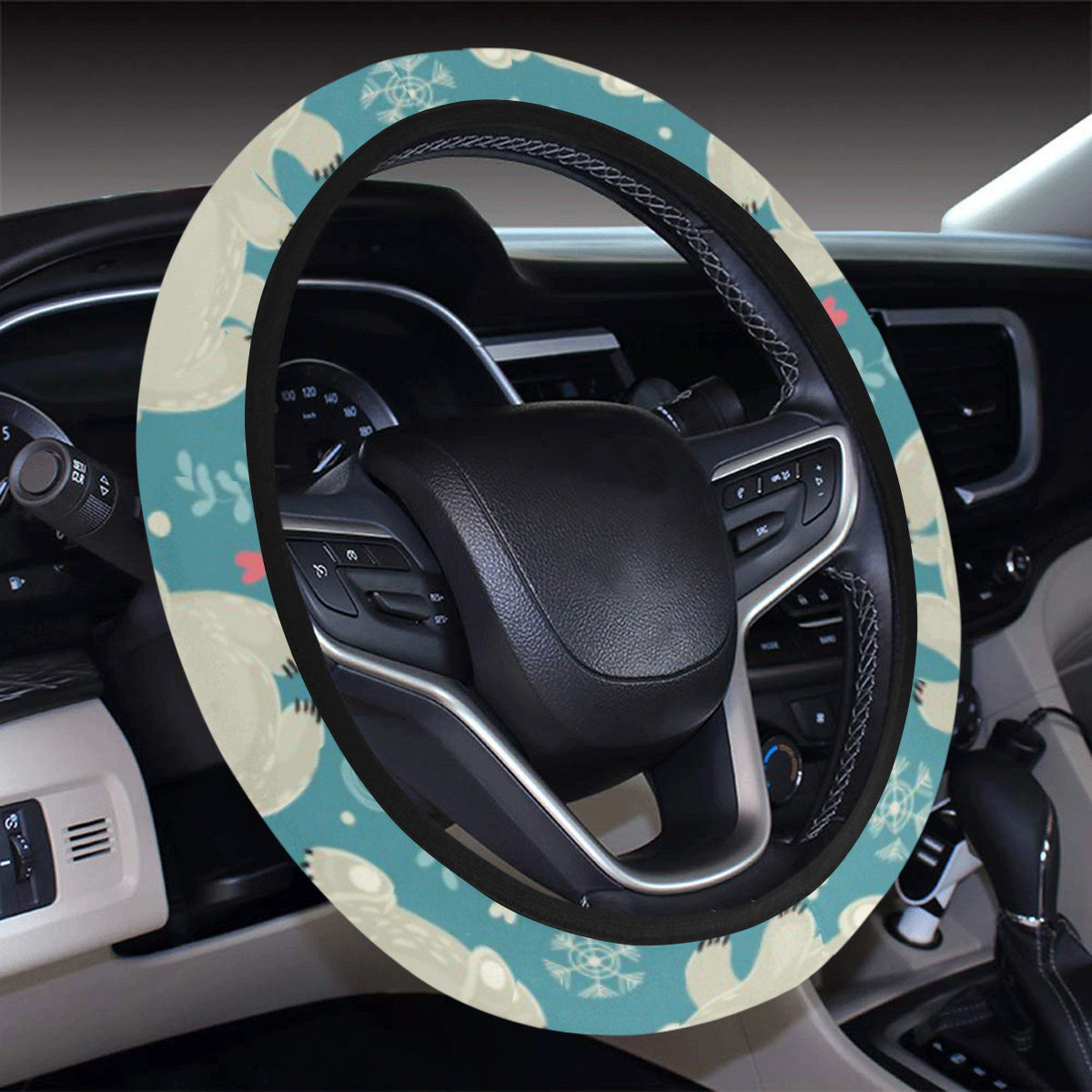 Bear Pattern Print Design BE04 Steering Wheel Cover with Elastic Edge