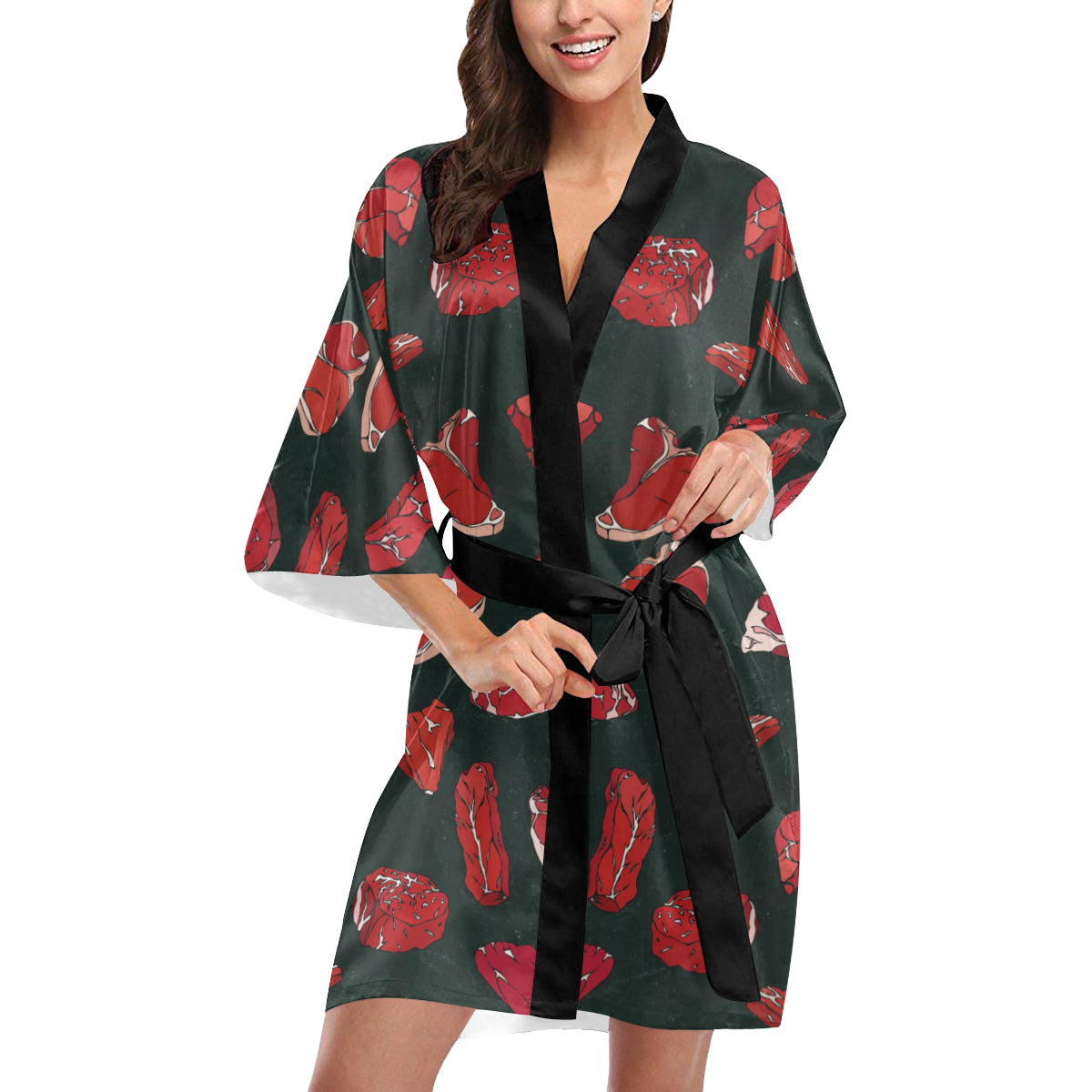 Meat Pattern Print Design 01 Women's Short Kimono