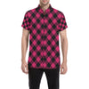 Buffalo check Pink Pattern Print Design 01 Men's Short Sleeve Button Up Shirt