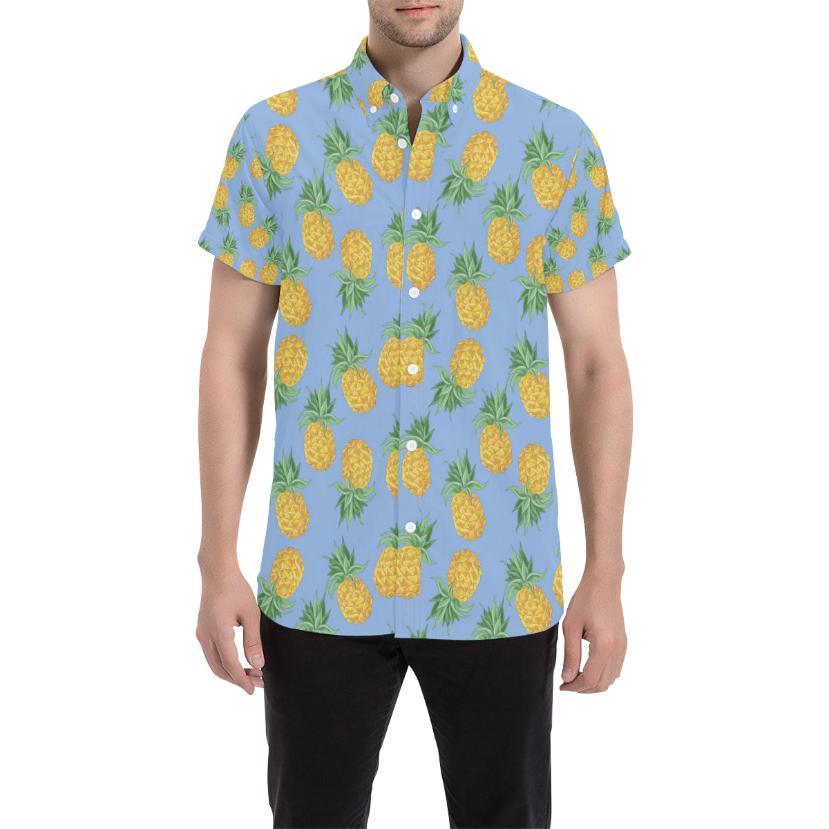 Pineapple Pattern Print Design A04 Men's Short Sleeve Button Up Shirt