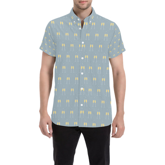 Champagne Pattern Print Design 03 Men's Short Sleeve Button Up Shirt