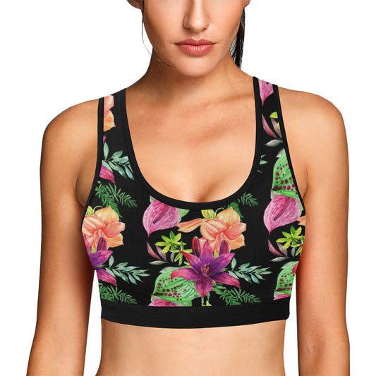 Amaryllis Pattern Print Design AL09 Sports Bra