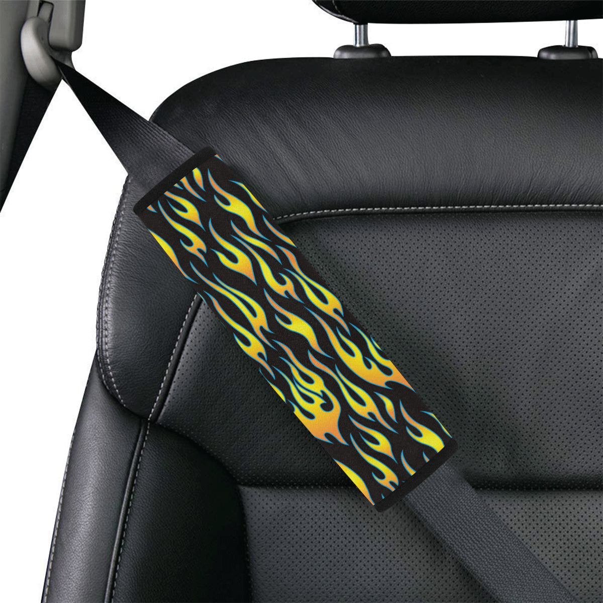 Flame Fire Yellow Pattern Car Seat Belt Cover