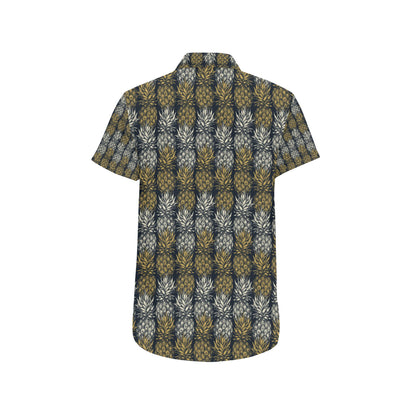 Pineapple Print Design Pattern Men's Short Sleeve Button Up Shirt