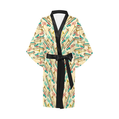 Trombone Pattern Print Design 03 Women's Short Kimono