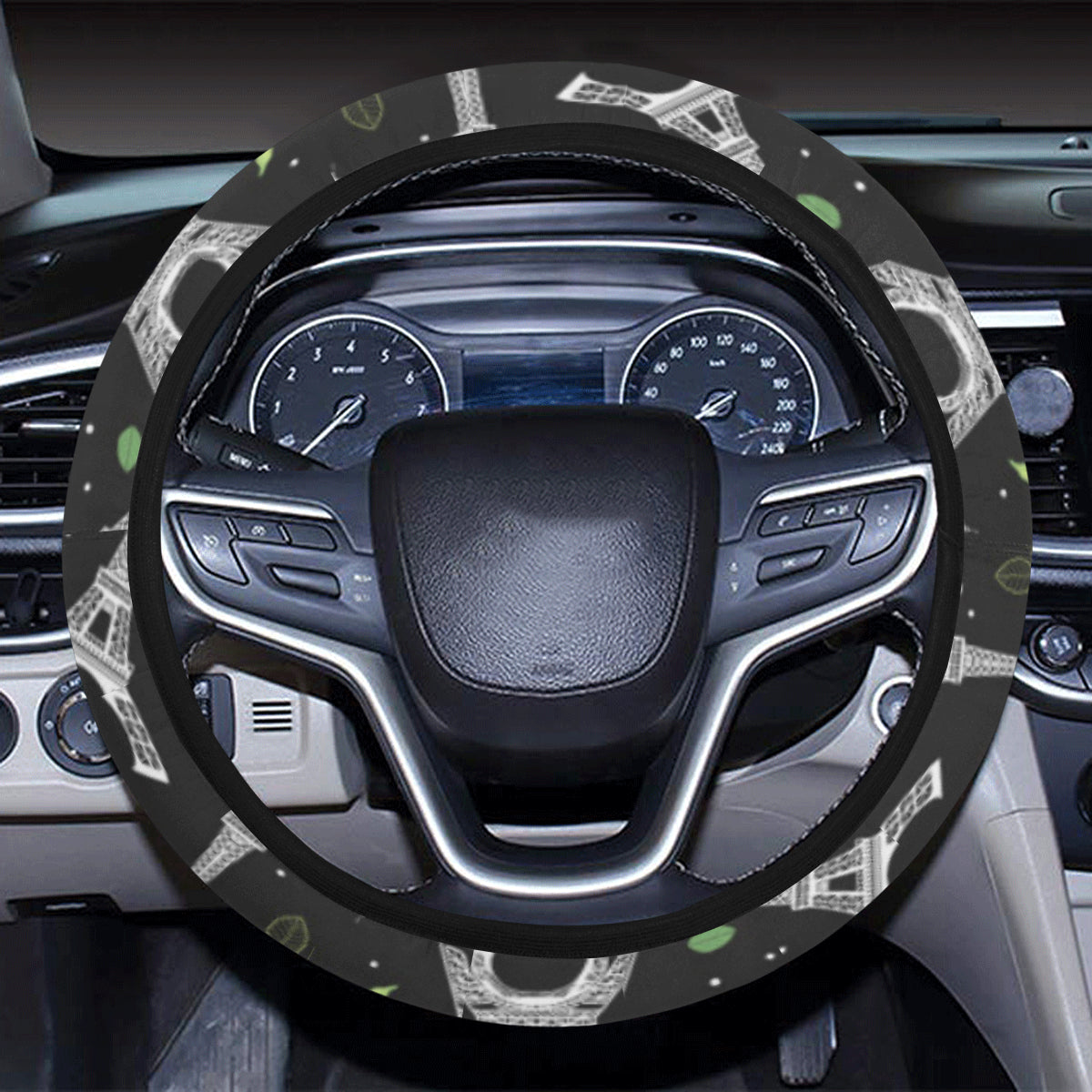 Eiffel Tower Rose Print Steering Wheel Cover with Elastic Edge