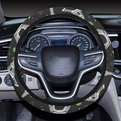 Eiffel Tower Rose Print Steering Wheel Cover with Elastic Edge