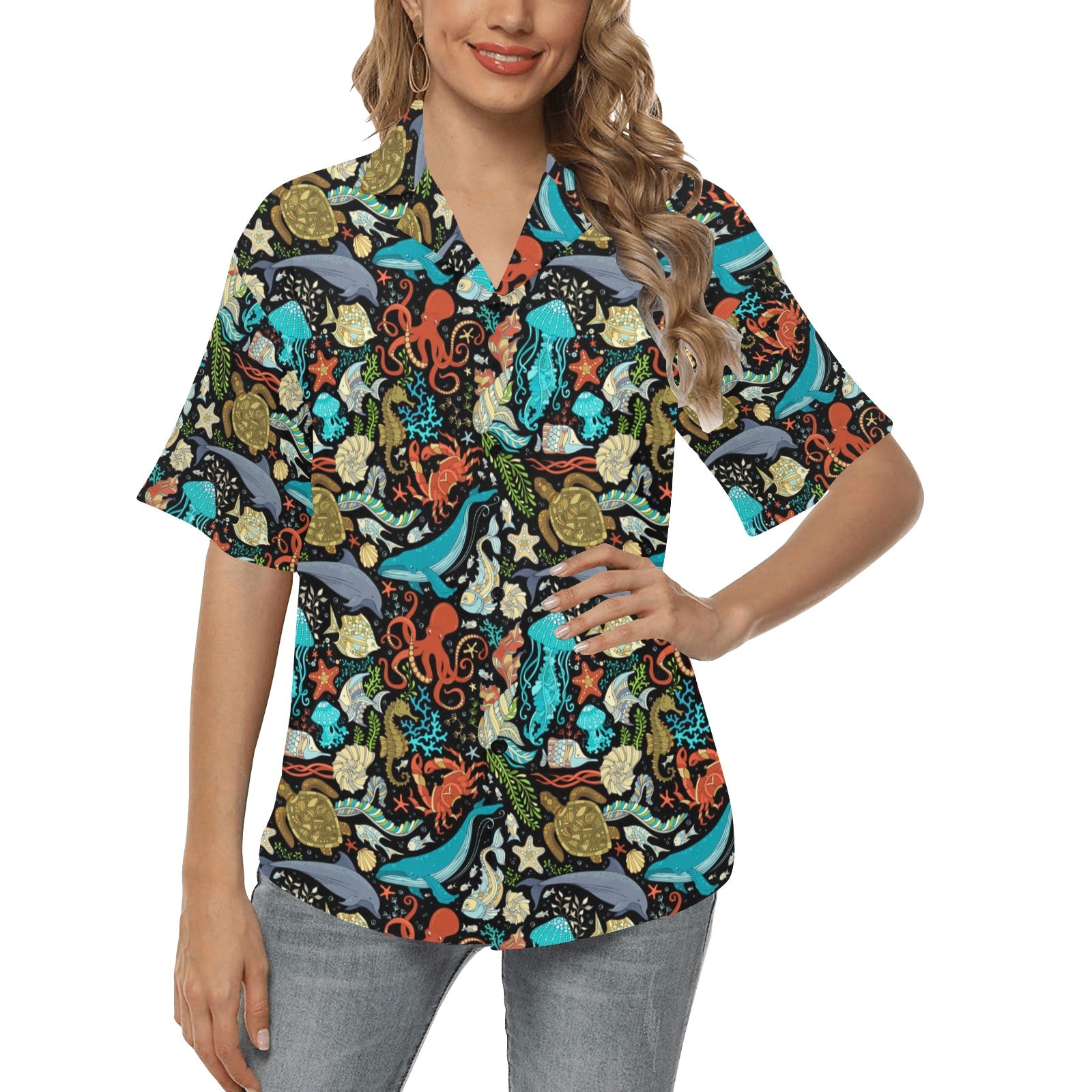 Underwater Animal Print Design LKS301 Women's Hawaiian Shirt