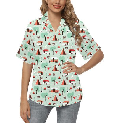 Camper Tent Pattern Print Design 01 Women's Hawaiian Shirt