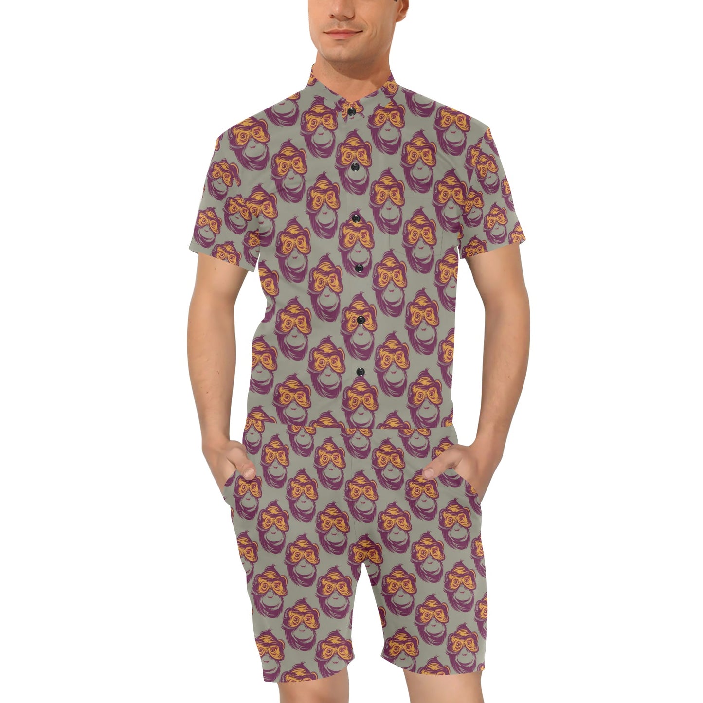 Chimpanzee Pattern Print Design 02 Men's Romper