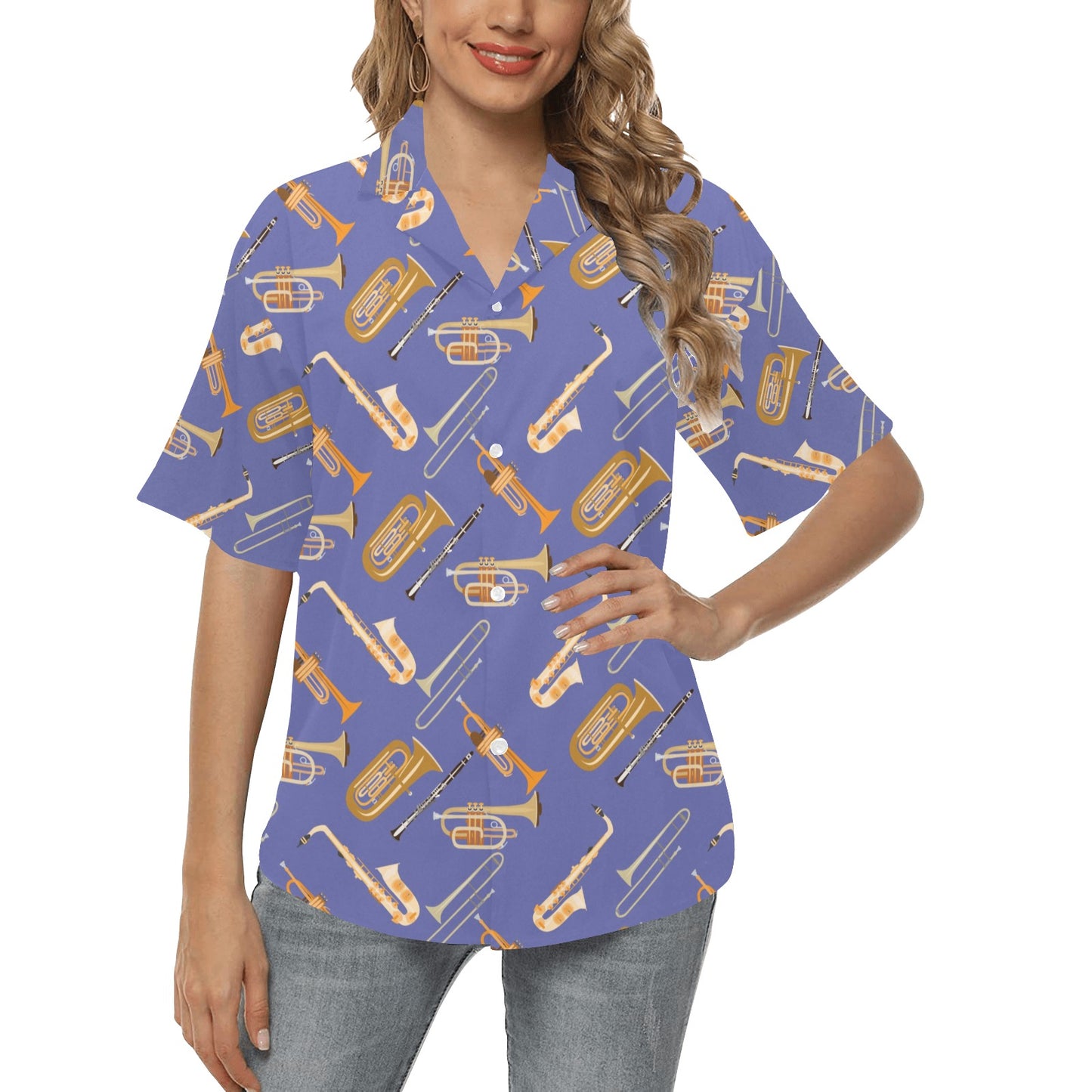 Trombone Pattern Print Design 02 Women's Hawaiian Shirt