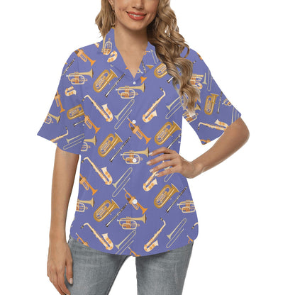 Trombone Pattern Print Design 02 Women's Hawaiian Shirt