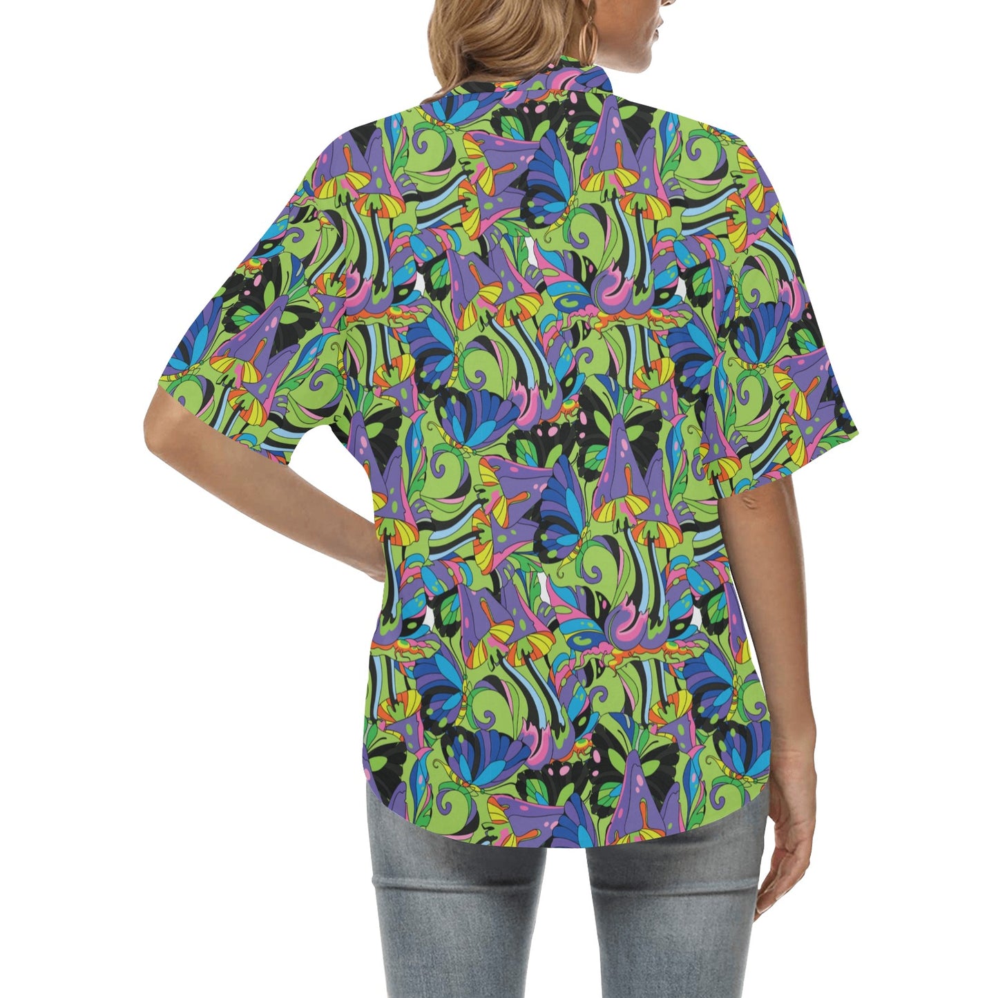 Psychedelic Trippy Mushroom Themed Women's Hawaiian Shirt
