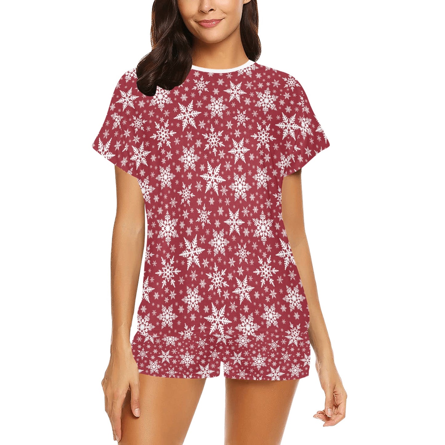 Snowflake Red Print Design LKS302 Women's Short Pajama Set