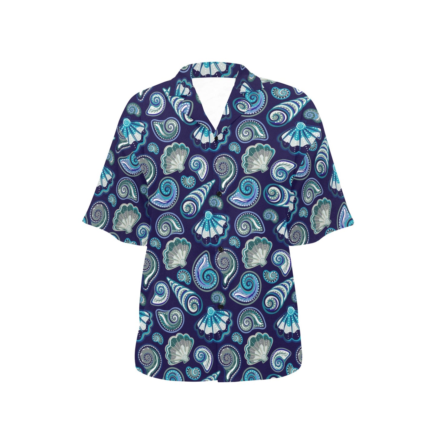Beach Seashell Blue Print Women's Hawaiian Shirt