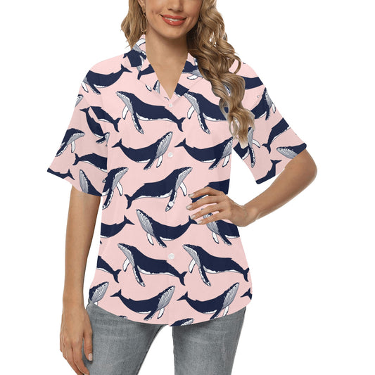Humpback Whale Pattern Print Design 02 Women's Hawaiian Shirt