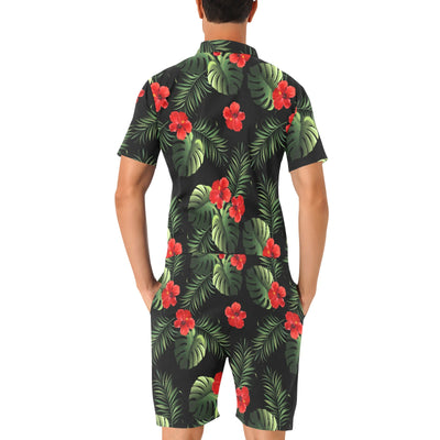 Red Hibiscus Tropical Men's Romper