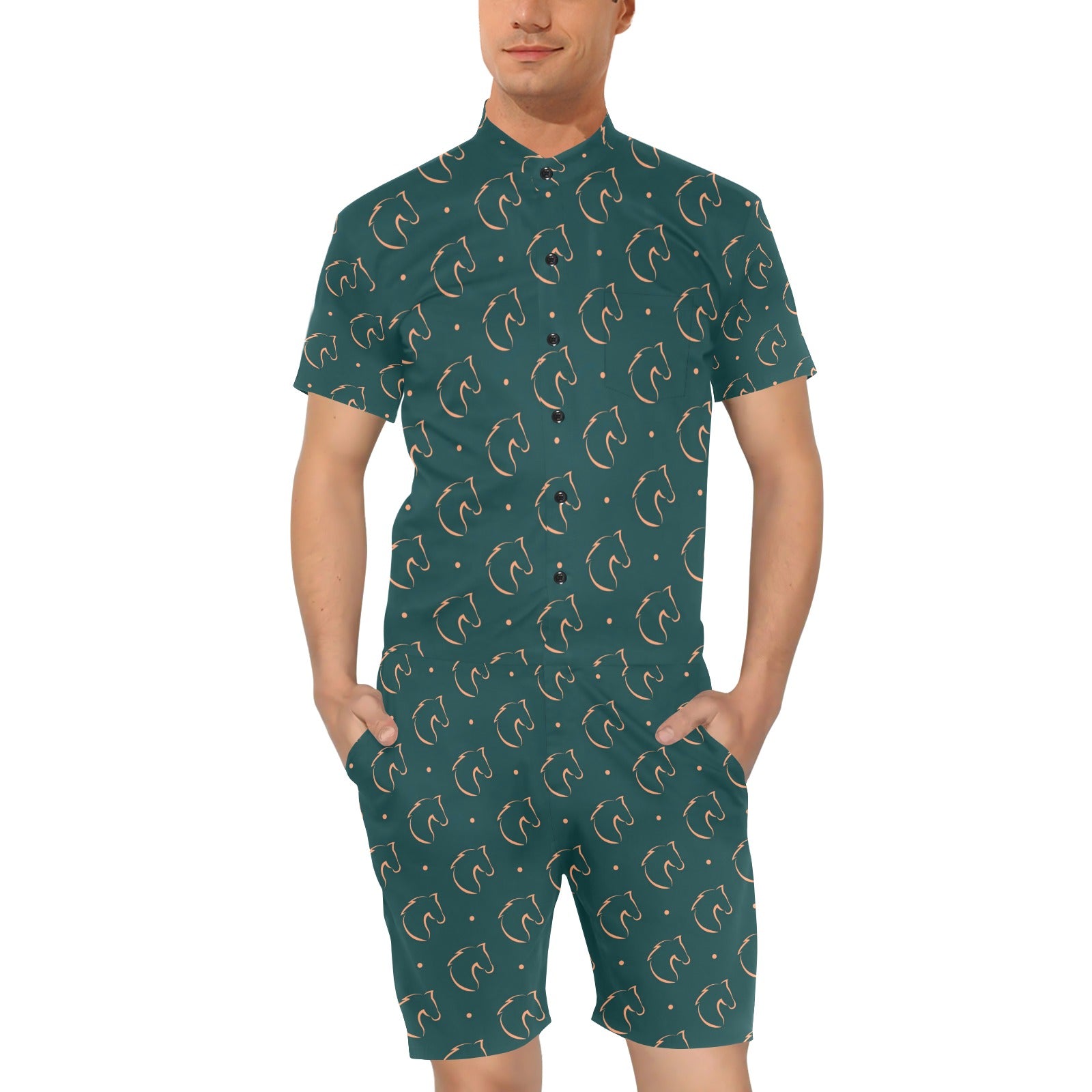 Horse Head Print Design LKS302 Men's Romper