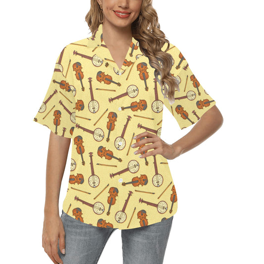 Banjo Violin Pattern Print Design 01 Women's Hawaiian Shirt
