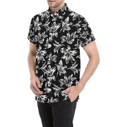 Amaryllis Pattern Print Design AL04 Men's Short Sleeve Button Up Shirt