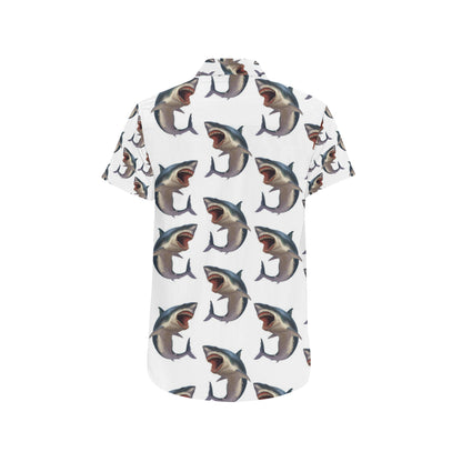 Great White Shark Pattern Print Design 03 Men's Short Sleeve Button Up Shirt