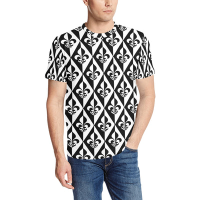 Fleur De Lis Black White Pattern Print Design 02 Men's All Over Print T-shirt