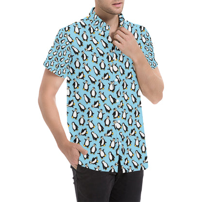 Penguin Happy Print Men's Short Sleeve Button Up Shirt