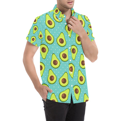 Avocado Pattern Print Design AC012 Men's Short Sleeve Button Up Shirt
