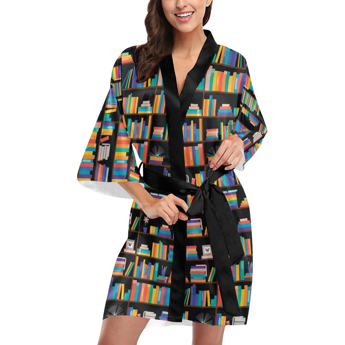 Book Pattern Print Design 05 Women's Short Kimono