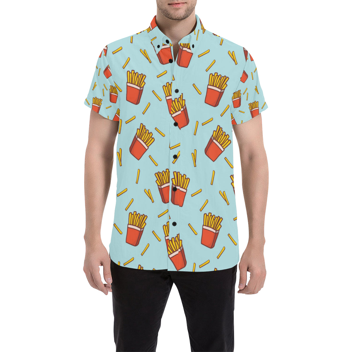 French Fried Pattern Print Design 02 Men's Short Sleeve Button Up Shirt