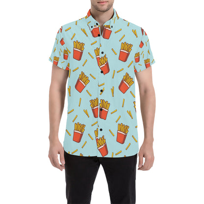 French Fried Pattern Print Design 02 Men's Short Sleeve Button Up Shirt