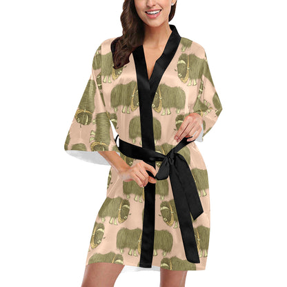 Yak Pattern Print Design 01 Women's Short Kimono