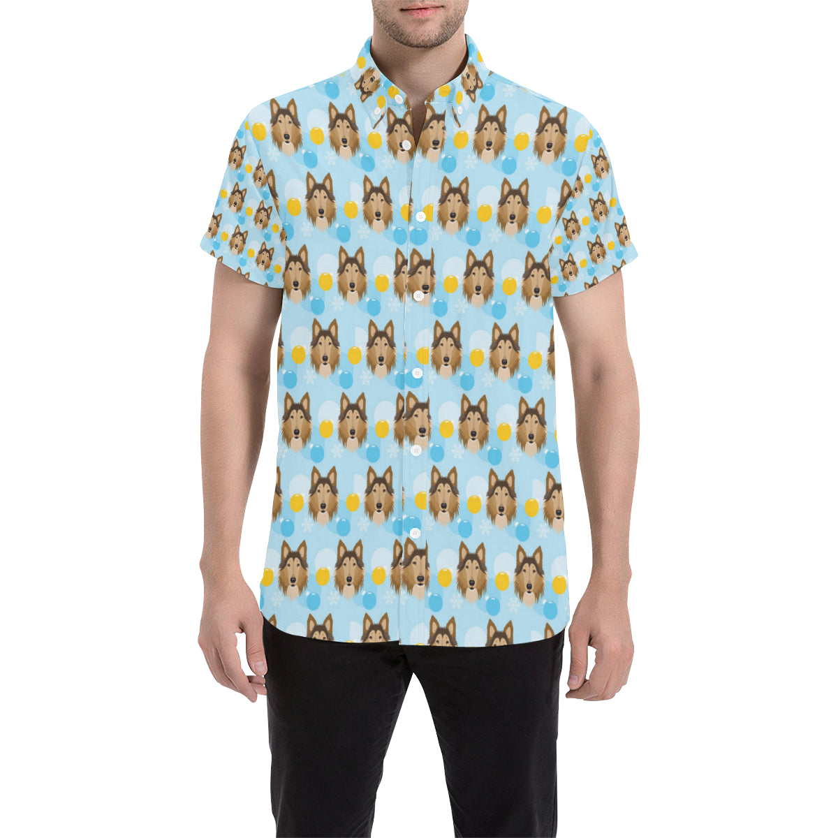 Collies Pattern Print Design 02 Men's Short Sleeve Button Up Shirt